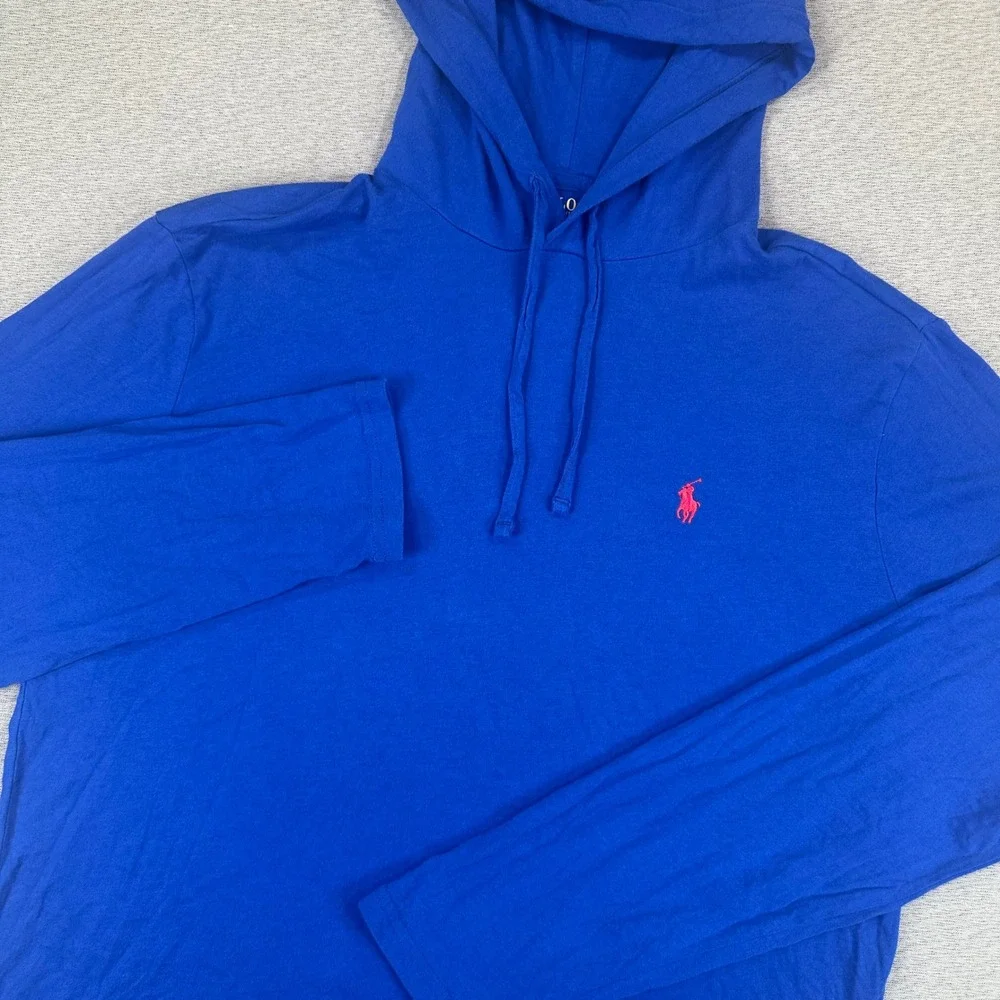 Polo Ralph Lauren Hooded Shirt Mens M Royal Blue Cotton Long Sleeve Red Pony
